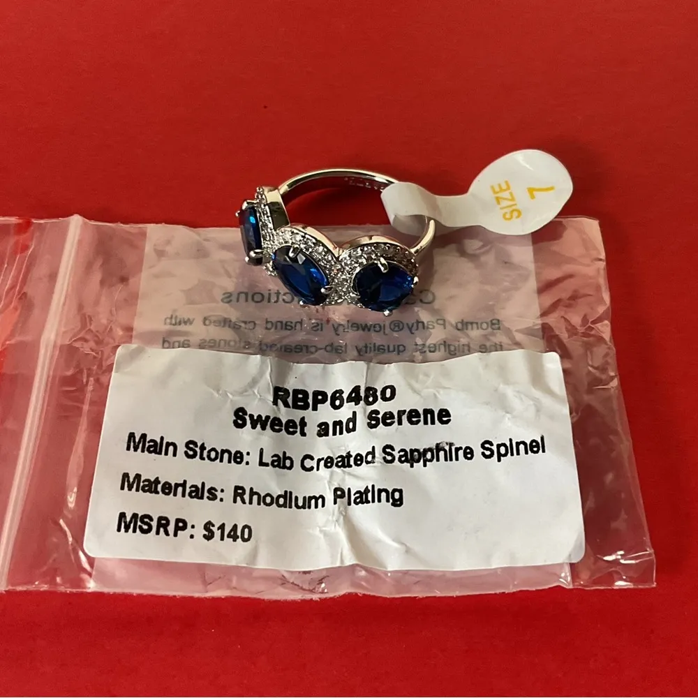 Bomb Party RBP6480 “Sweet And Serene” LC Sapphire Spinel Rhodium Sz 7 Ring NWT - Image 5