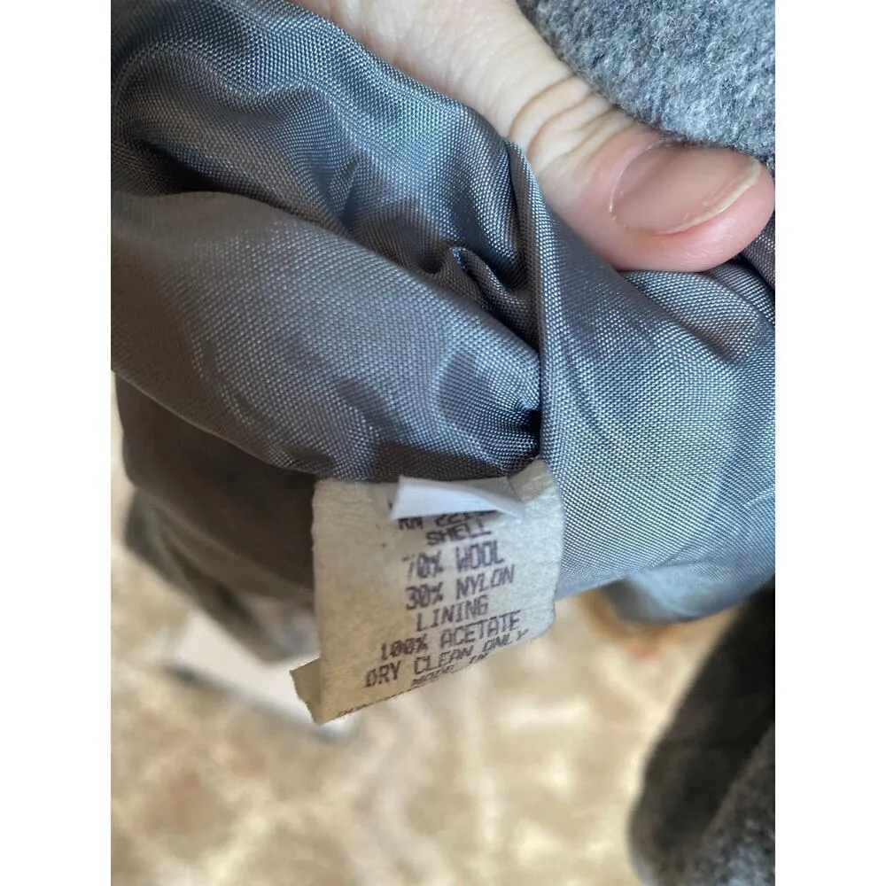 Vintage Herman Kay Wool Petite Peacoat Gray Button Front Warm Winter Swing Coat Size 12 - Image 6