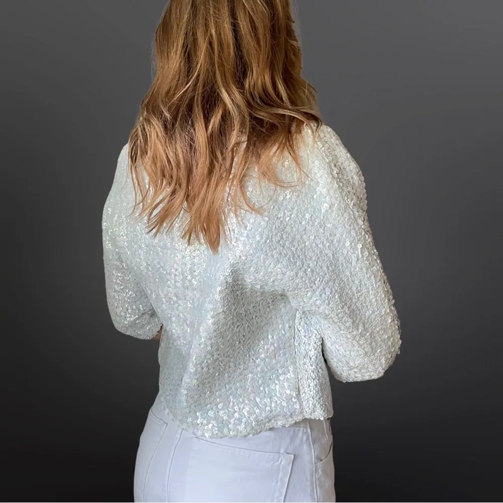 VINTAGE 1960s iridescent sequin top & jacket set White Size XS - Image 5