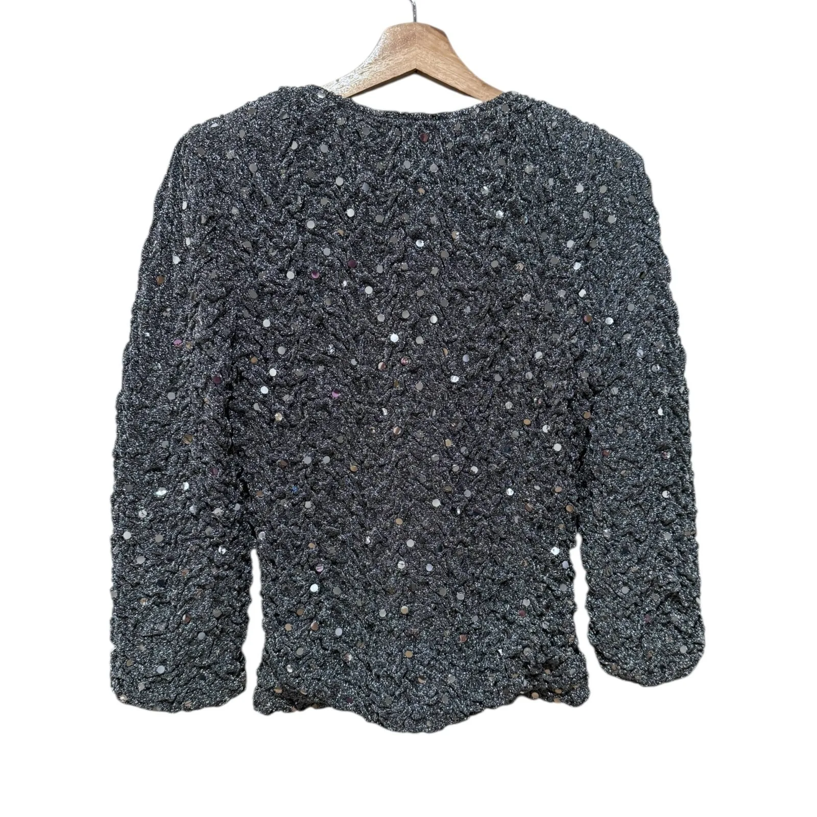 Joseph Ribkoff Womens Silver Metallic Sequin Textured Jacket Size 8 Full Zip - Image 2