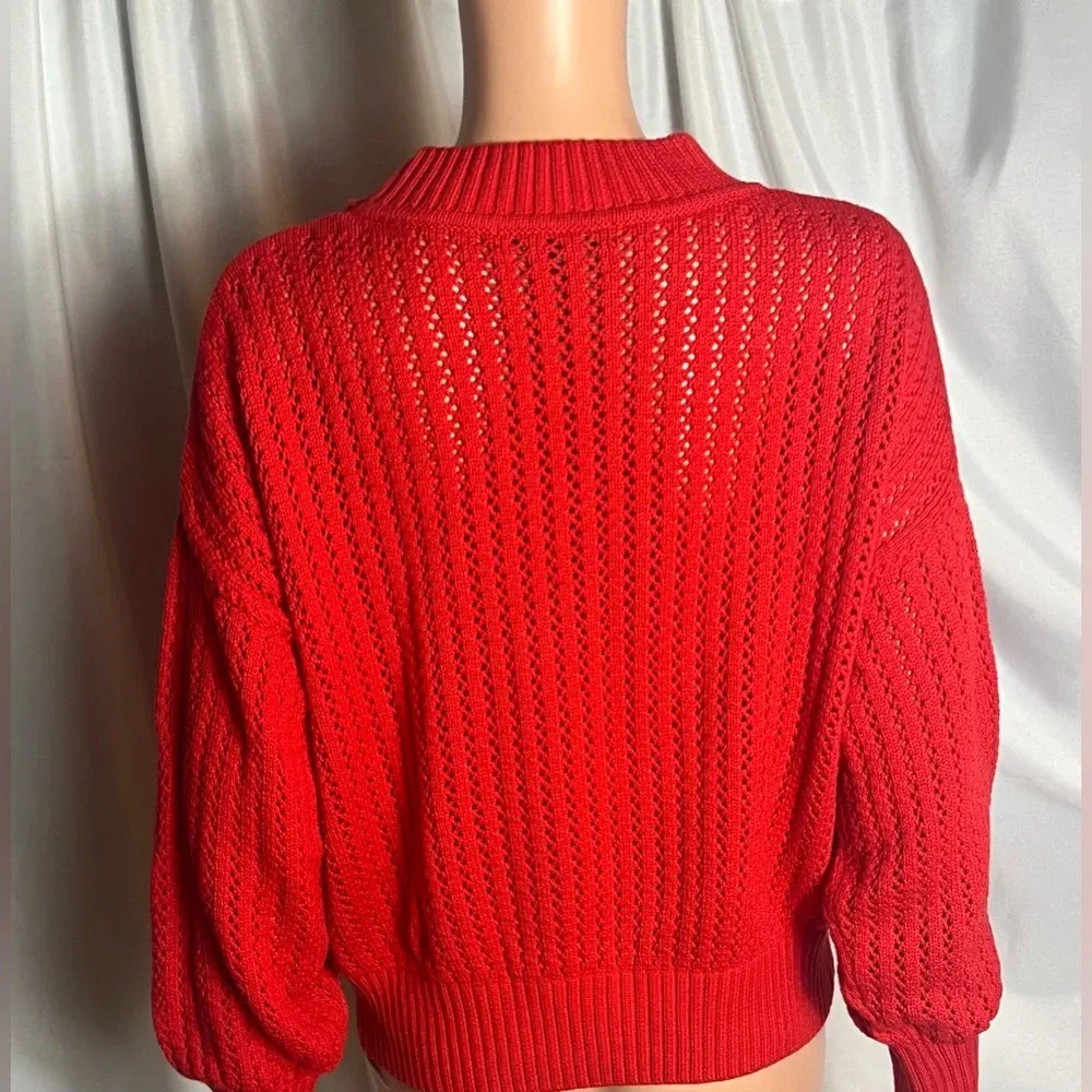 Marc New York Andrew Marc High Neck Women’s Red Knit Cotton Sweater Size L - Image 4