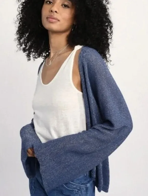 Molly Bracken Long Bell Sleeve Open Front Knit Cardigan Sweater Blue S / M - Image 1