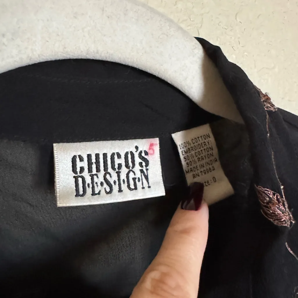 Vintage Chicos Floral Metallic Embroidered Sheer Button Down Shirt Long Sleeve‎ - Image 3