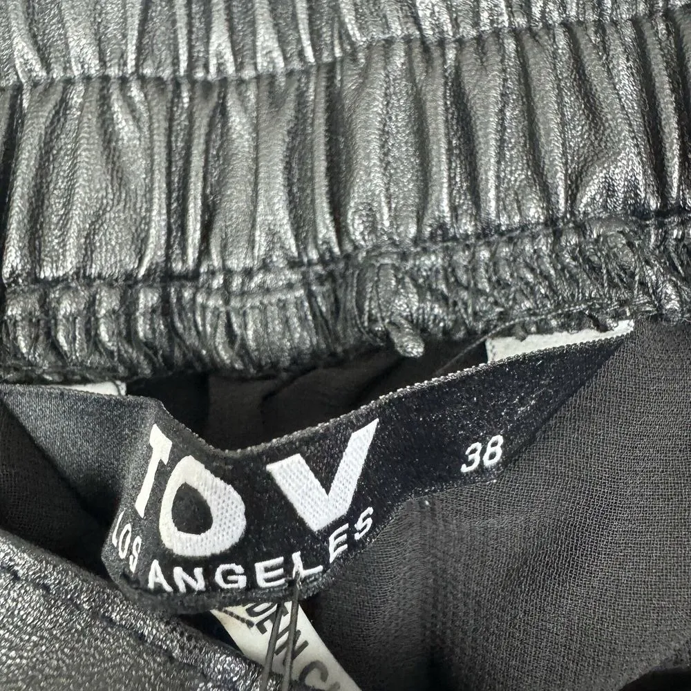 Tov Los‎ Angeles Pants Leather Waist Mesh Artsy Lagenlook Trouser Ankle Sz 38 Black - Image 3