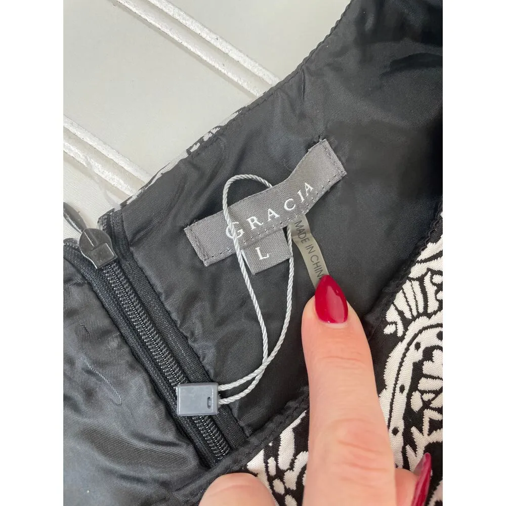 NWOT GRACIA Black & White Paisley Sleeveless Mini Shift Dress Size L - Image 5