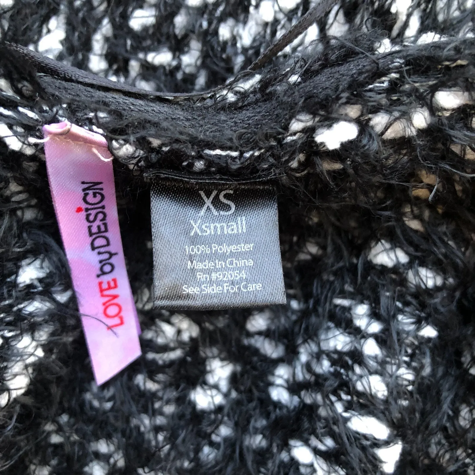 Love by Design Fuzy Sweater Black White Polyester Long Sleeve Cardigan Womens XS - Image 8