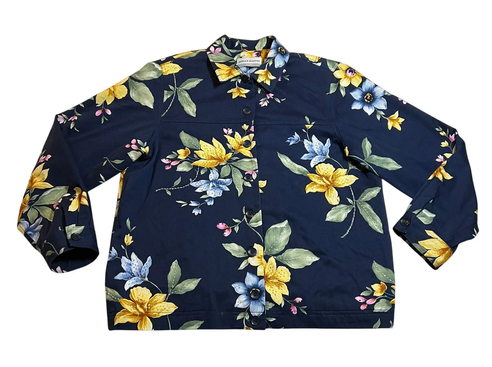 Alfred Dunner Petite Floral Embellished Button Down Jacket Size 12P Colorful - Image 1