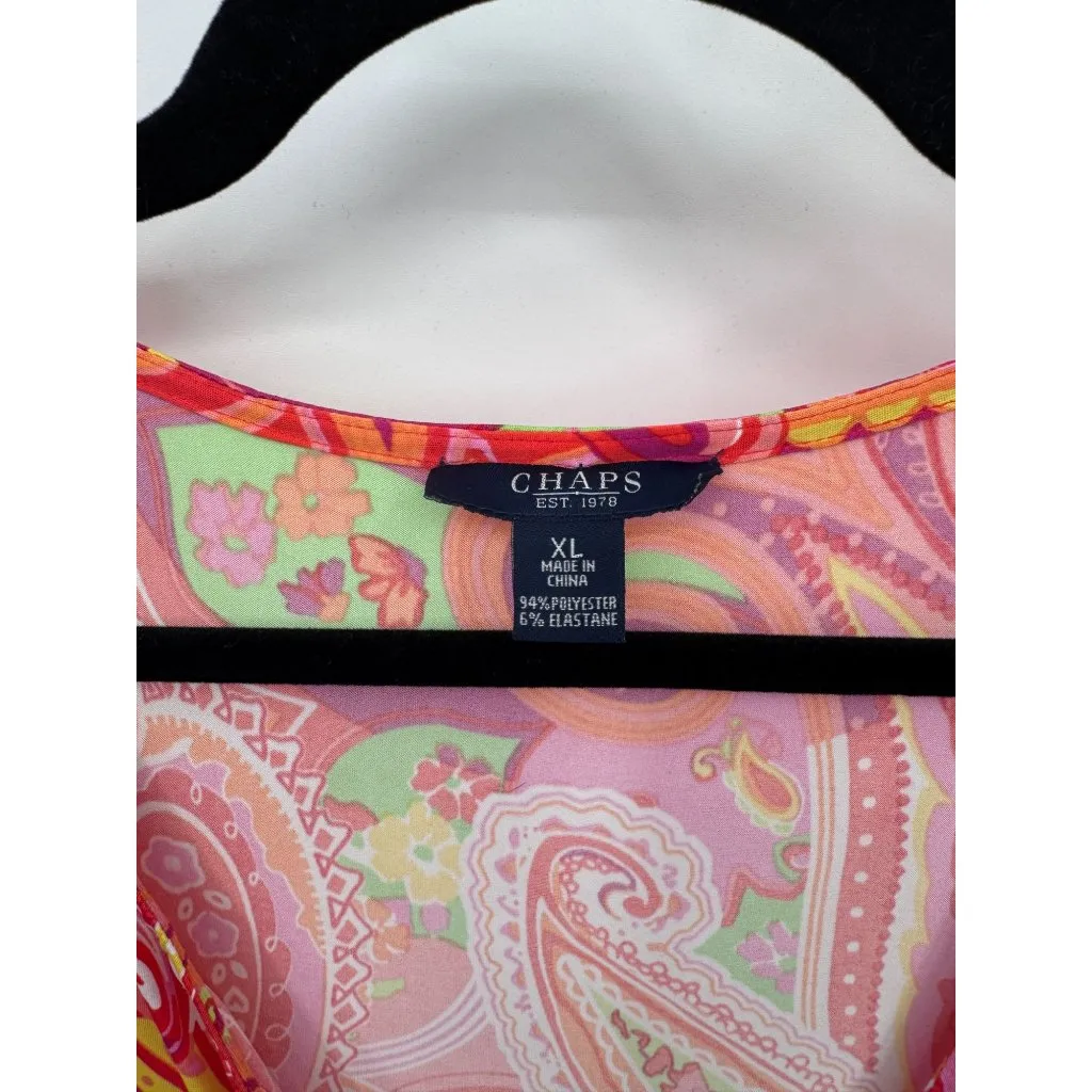 Chaps Faux Wrap Dress Womens XL Red Vibrant Paisley Print Polyester Belt‎ - Image 5