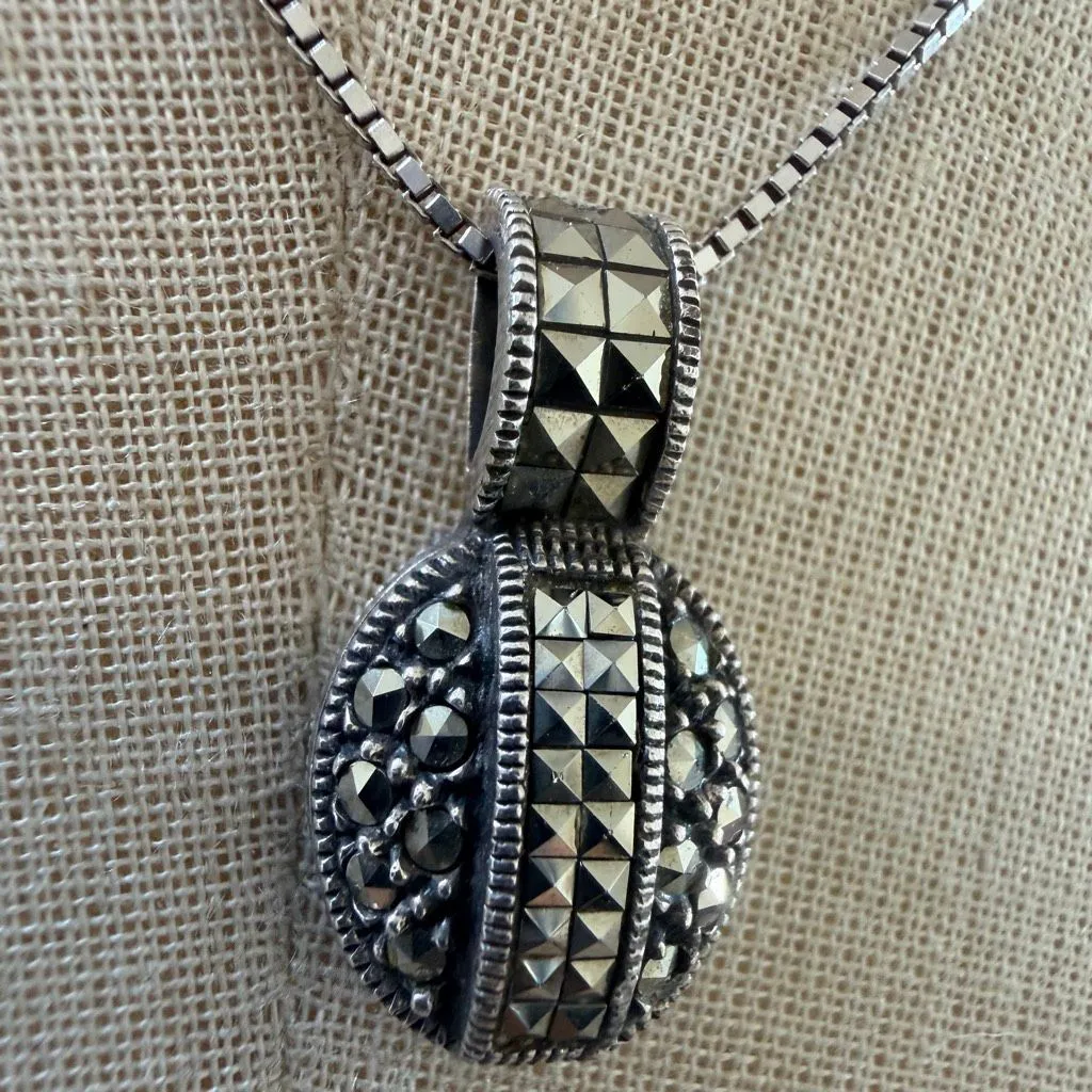 Judith Jack Sterling Marcasite Oval Pendant necklace - Image 3