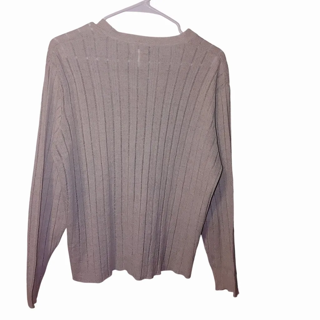 Pendleton Cardigan Sweater Large Petite Beige Ribbed Classic Knit MOP Buttons - Image 4