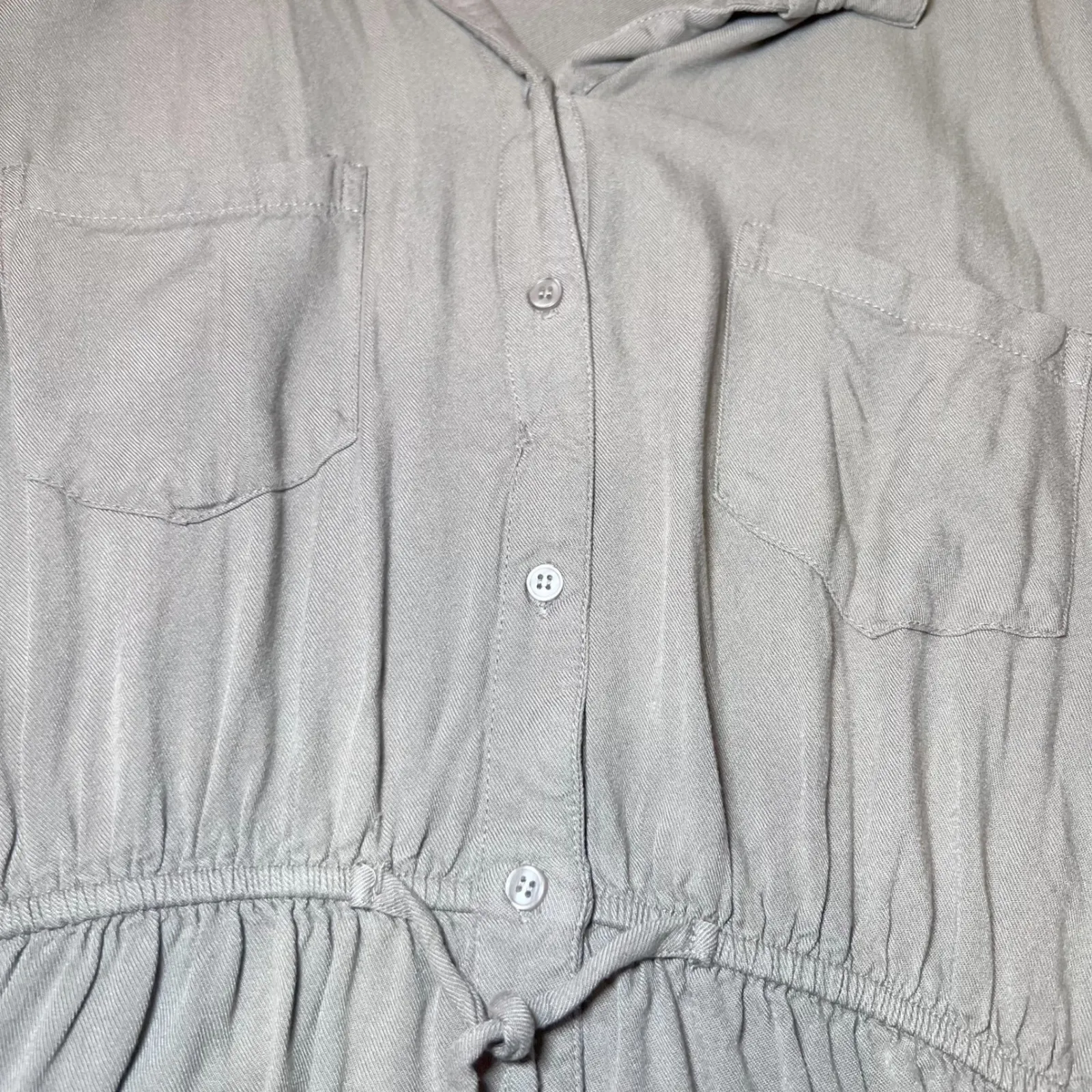 Japna Shirt Dress Womens XL Beige Button Front Roll Tab Sleeve High Low Casual - Image 7