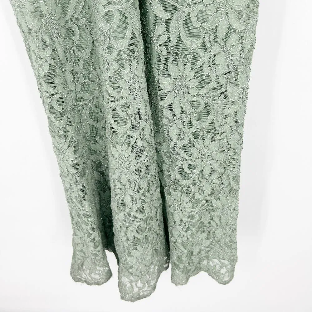 Windsor Womens Wedding Party Prom Floral Lace Slit Maxi Formal Dress Size 3 Sage - Image 9