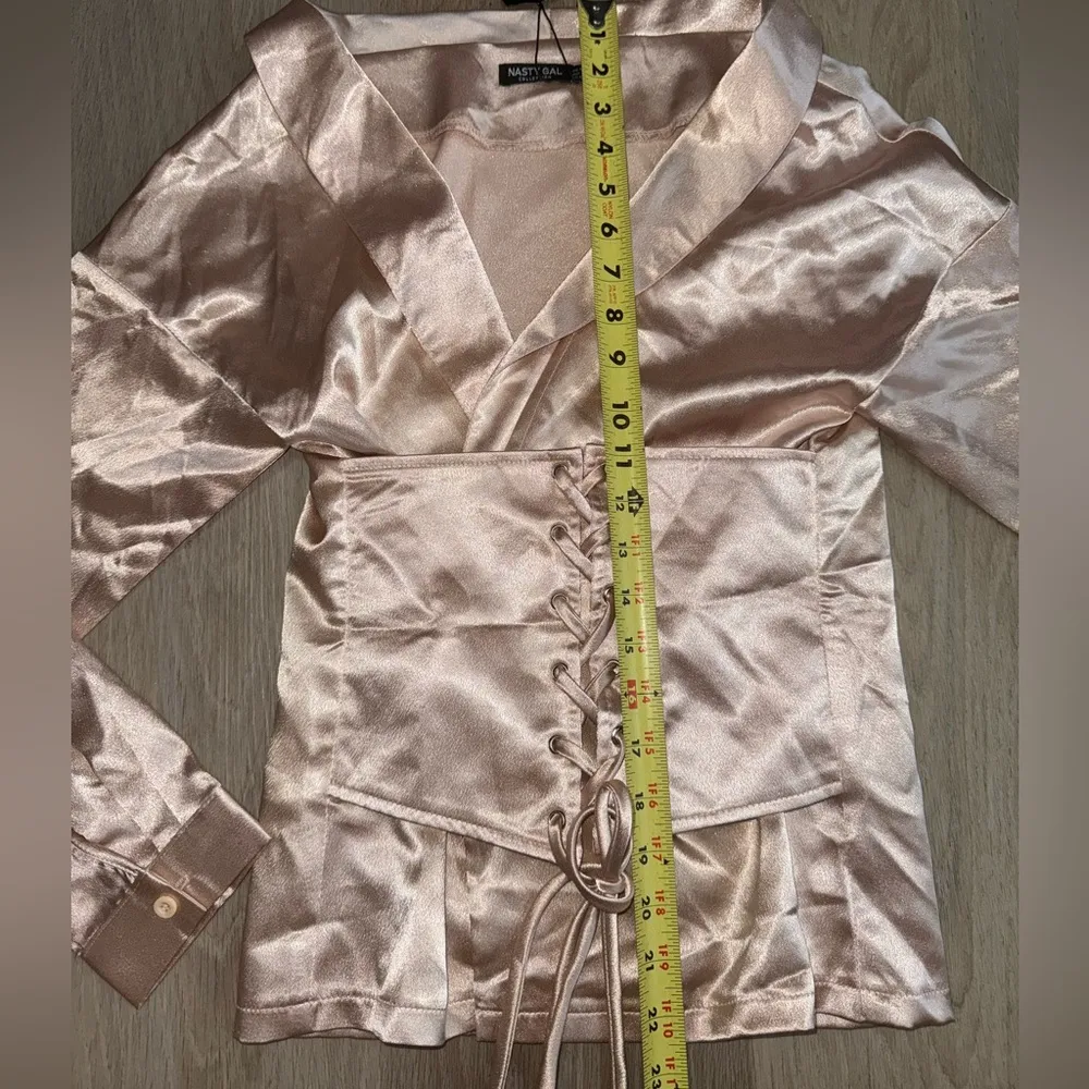 Nasty Gal Pink Stay the Corset Satin Long Sleeve Top - Size 4 - Image 7