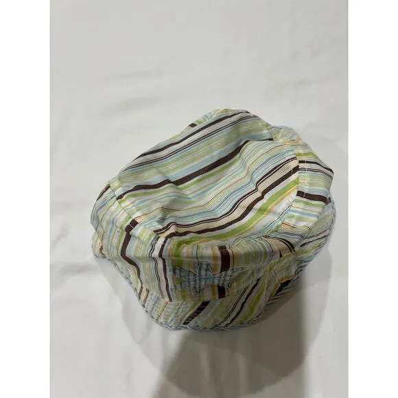 Striped Bucket‎ Hat Blue Green Multicolor Flower Applique Cute Casual - Image 2