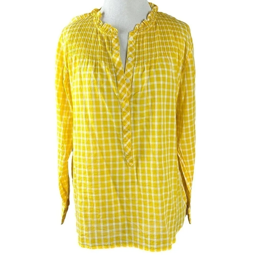 J. Crew Yellow Gingham Popover Lightweight Ruffle Top Shirt XS NWT Preppy Spring - Image 6