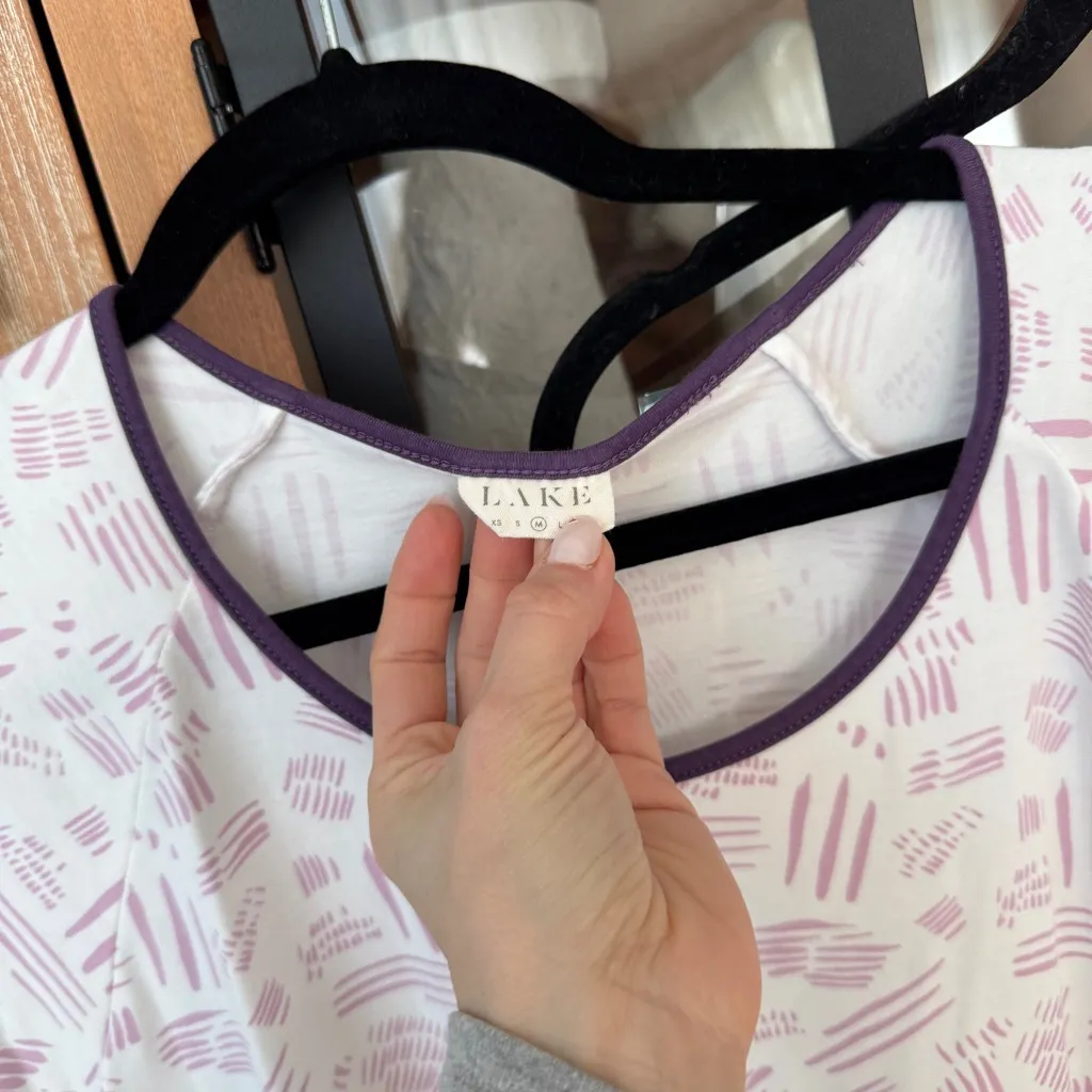 LAKE Pajamas set pima cotton shorts sleeve tee print plum lavender Purple Size M - Image 2