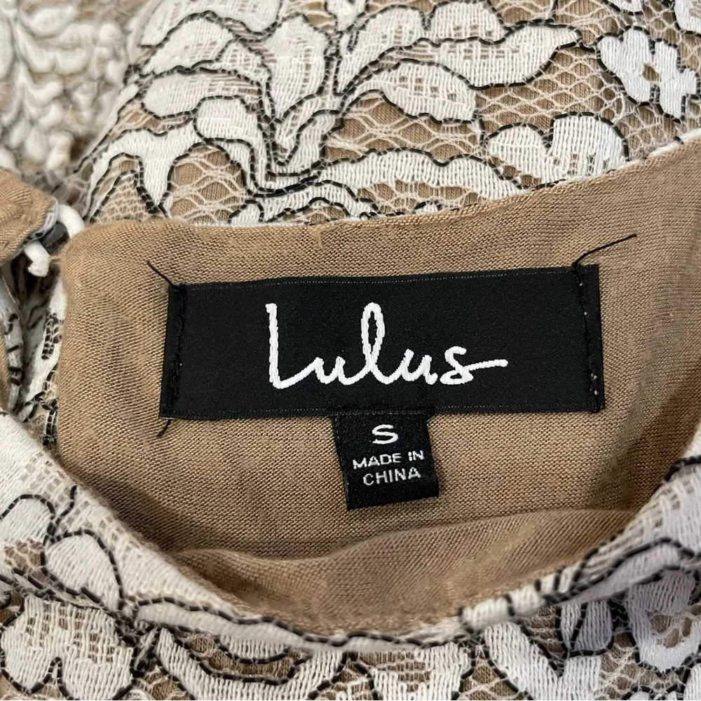 Beige Lace Short Sleeve Dress Small S - Image 4