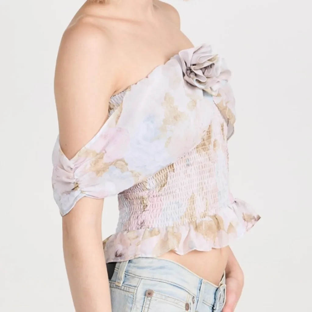 WAYF Off Shoulder Smocked Top Antique Roses S - Image 3