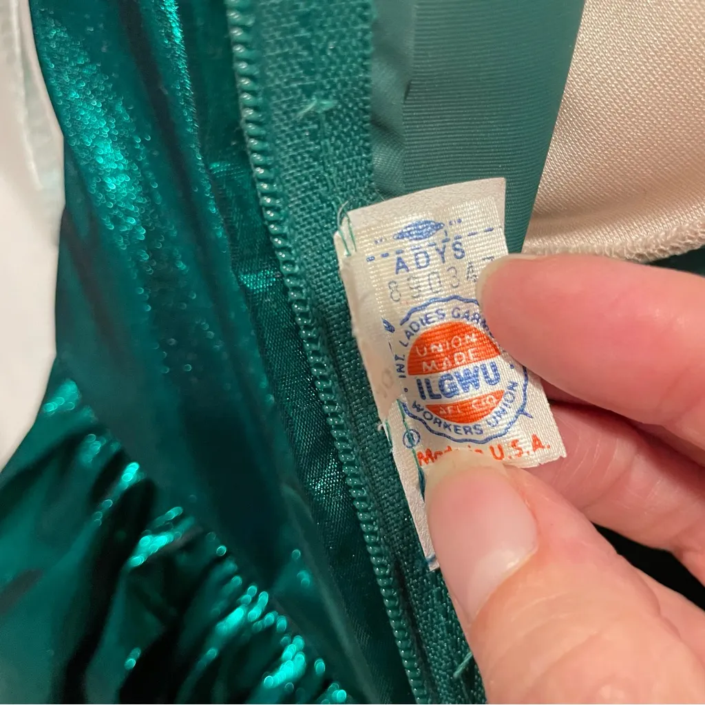 Vintage 80’s Emerald metallic bubble hem strapless sweetheart dress puff sleeve Green Size XS - Image 12