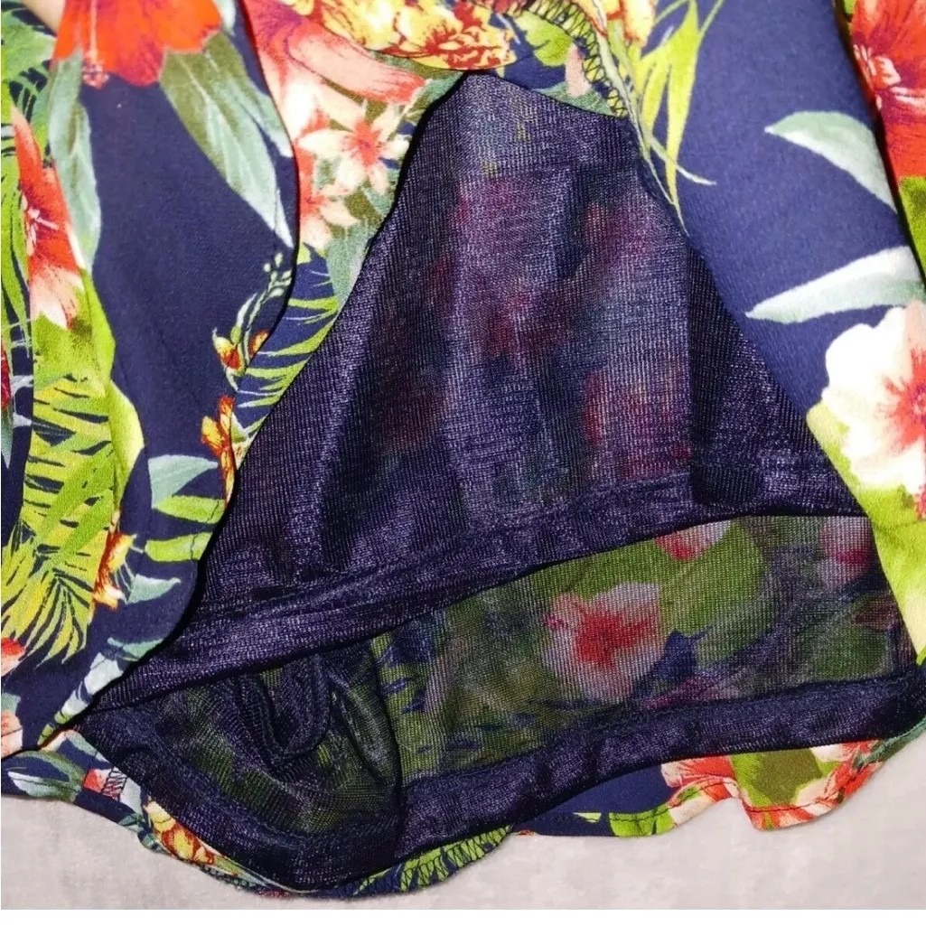 Lush Tropical Floral Dress with Navy and Coral - Image 5