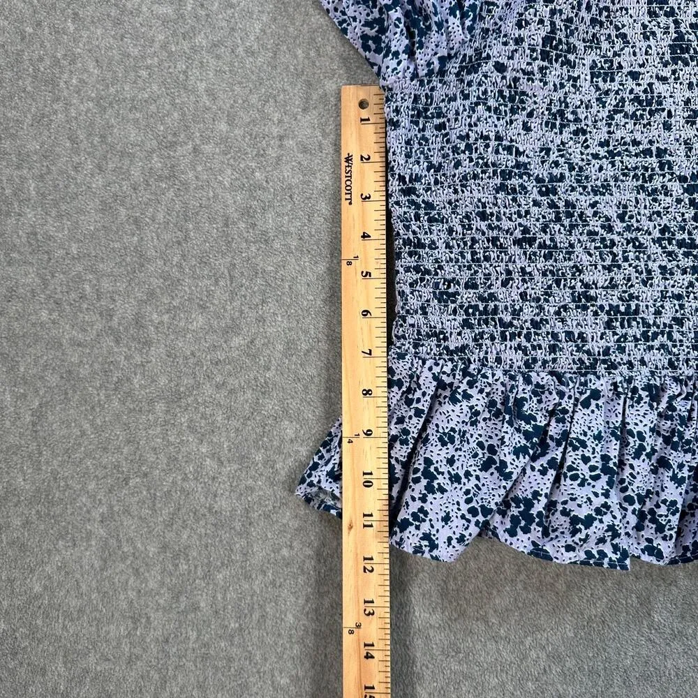 CeCe Puff Sleeve Top Women's Large Purple Floral Square Neck Smocked Ruffle - Image 7