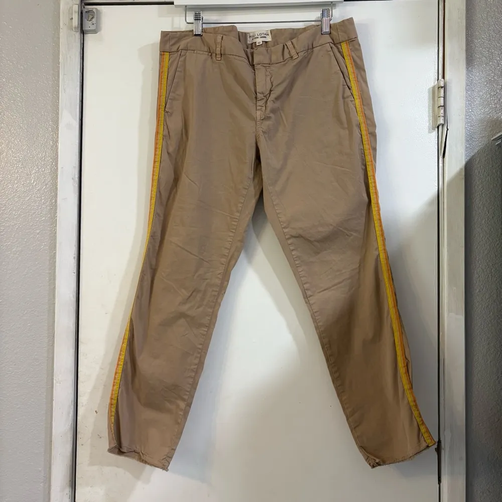 Nili Lotan East Hampton Side Stripe Tape Crop Pants Khaki Tan Preppy Cotton 10 - Image 5