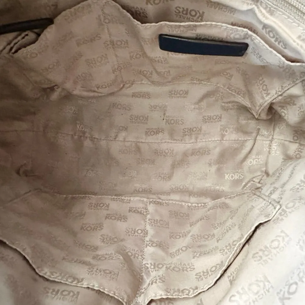 Michael Kors Lily Blue Saffiano Leather Gold Chain Hobo Shoulder Bag MK Fob - Image 12