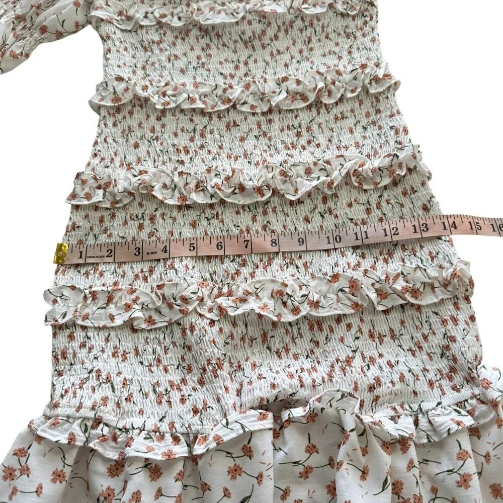 SABO SKIRT Shirred Lule Ruched Dress Sz‎ S Floral Tiered Off The Shoulder Ruffle - Image 6