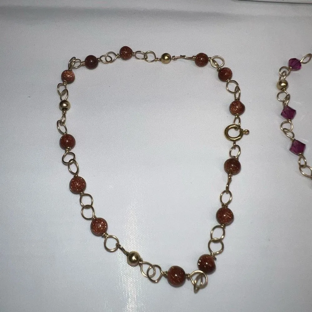 Set of Three Dainty Gold Tone and Gem Bead and Bead Bracelets Gold - Image 2