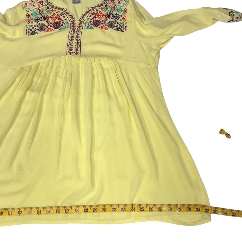 Parsley & Sage Embroidered Bell Sleeve Peasant Dress Sz L Yellow Floral Folk Art Size L - Image 7