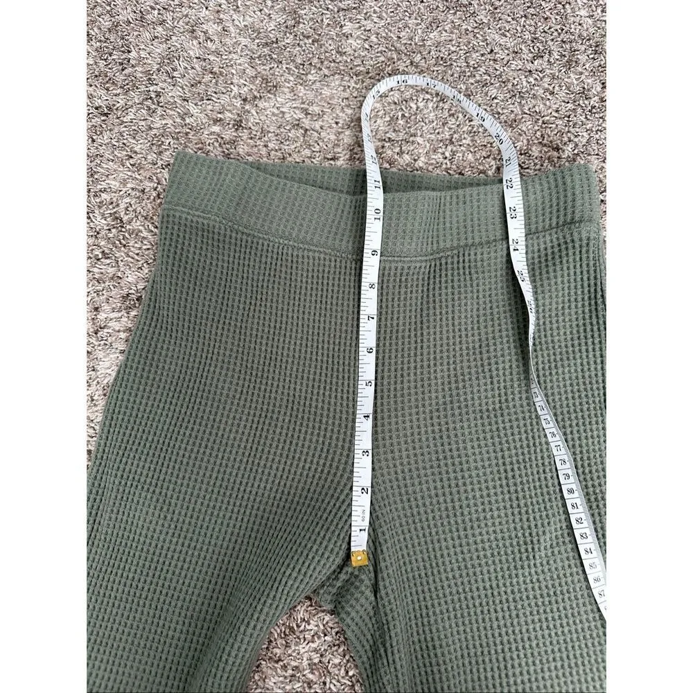 Aerie Waffle Knit High Waisted Flare Leg Pants Green Pull on Cozy S Long - Image 7