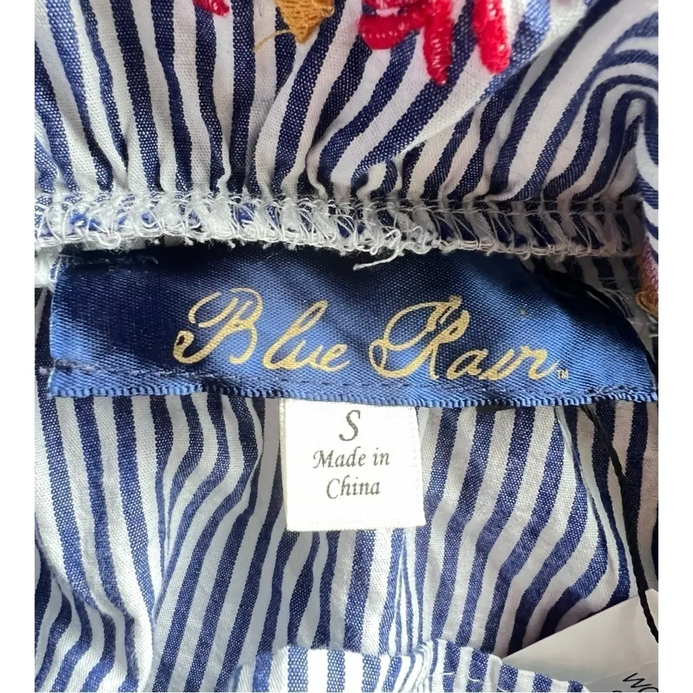Women’s Blue Rain Tops  Blue Rain Pin Striped Bell Sleeve Off Shoulder size S. - Image 9