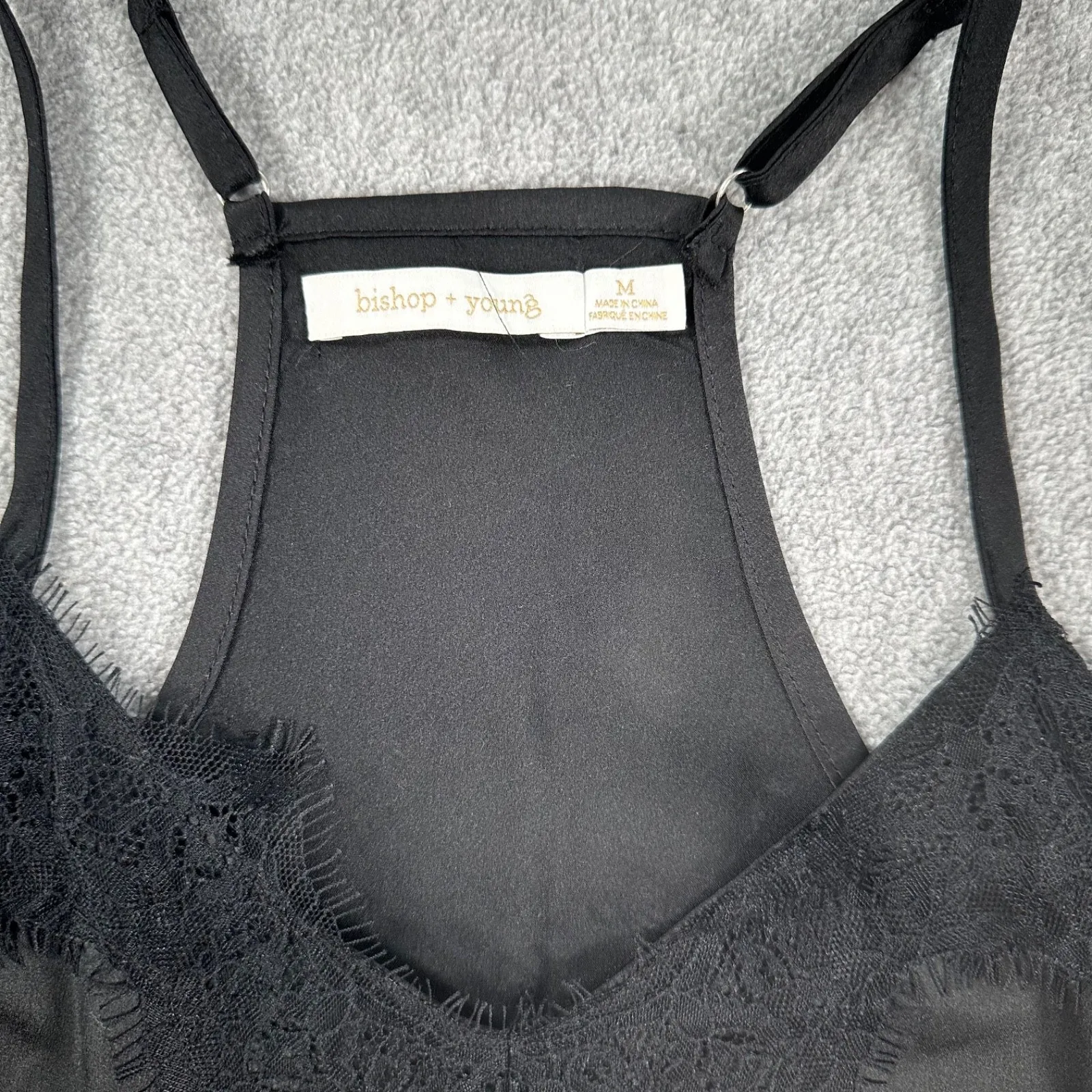 Bishop + Young Lace Trim Cami Top Women's Medium Black Racerback Adjustable - Image 3