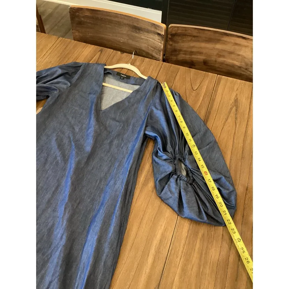 Padova Colombia kaftan denim jean balloon sleeve v neck boho resort Midi dress 6 Blue - Image 10