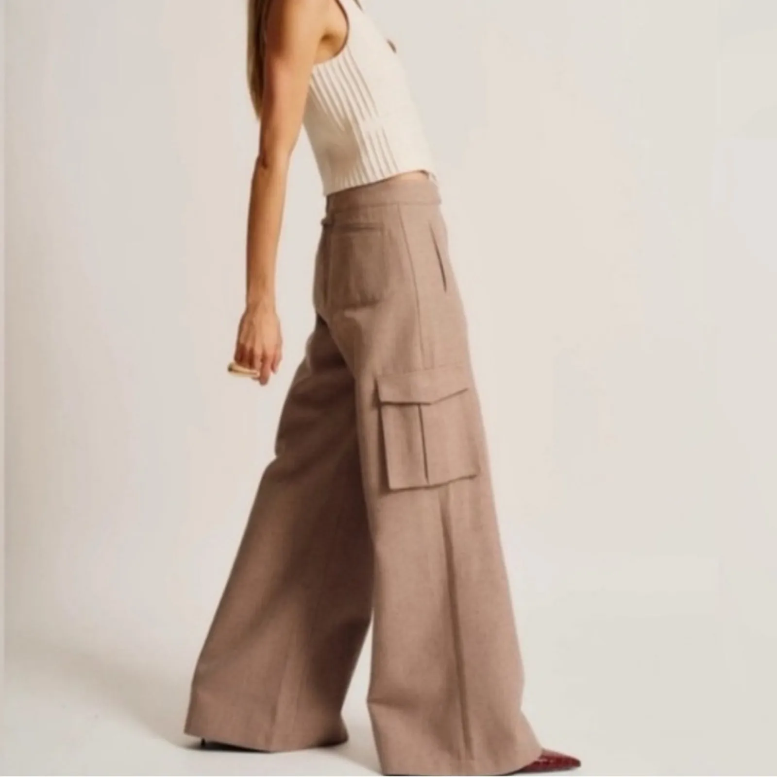 Ronny Kobo Torn Bernee Cargo Wide Leg Trouser Pants Womens XS Tan Fall Preppy - Image 2