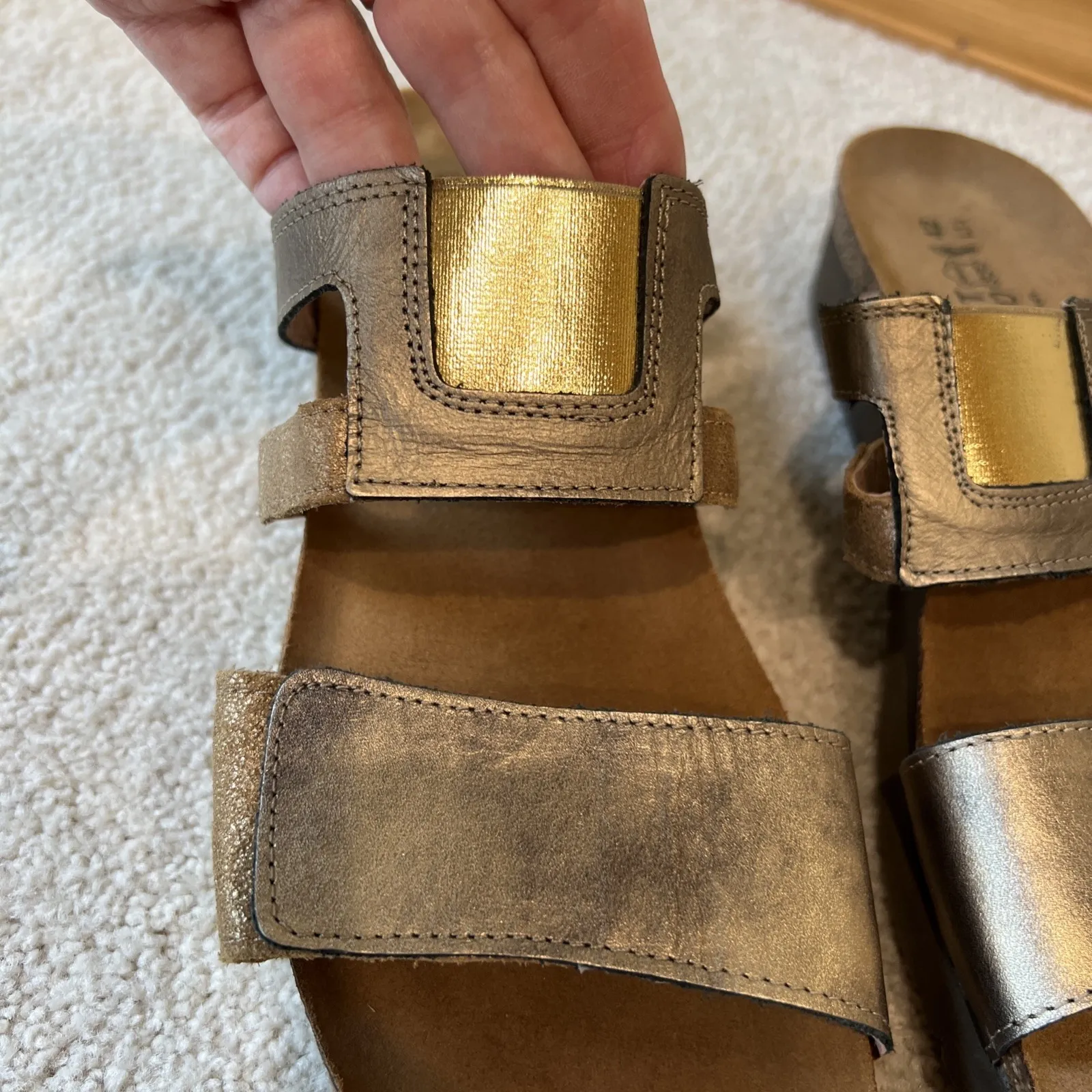 Naot Leather Nancy Sandals Bronze Gold Size‎ 42 US 11 11.5 Slip On Slides Brown - Image 5