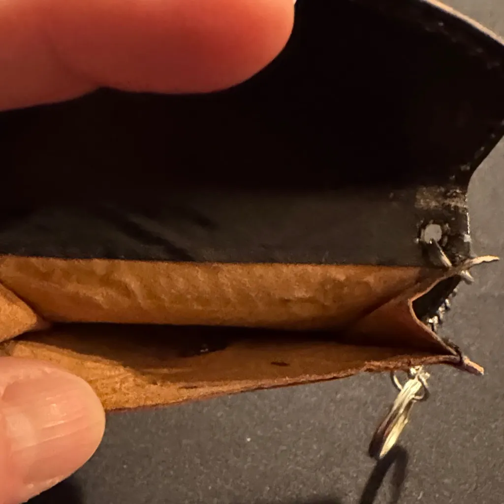 Vintage Leather Coin Purse with Keychain Orange - Image 3