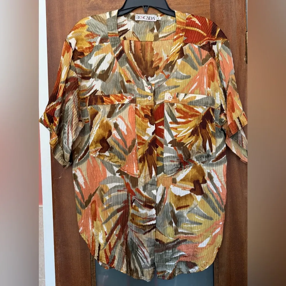 Escada Vintage 80’s Silk Tropical Floral Abstract 2pc Skirt Set - Image 2