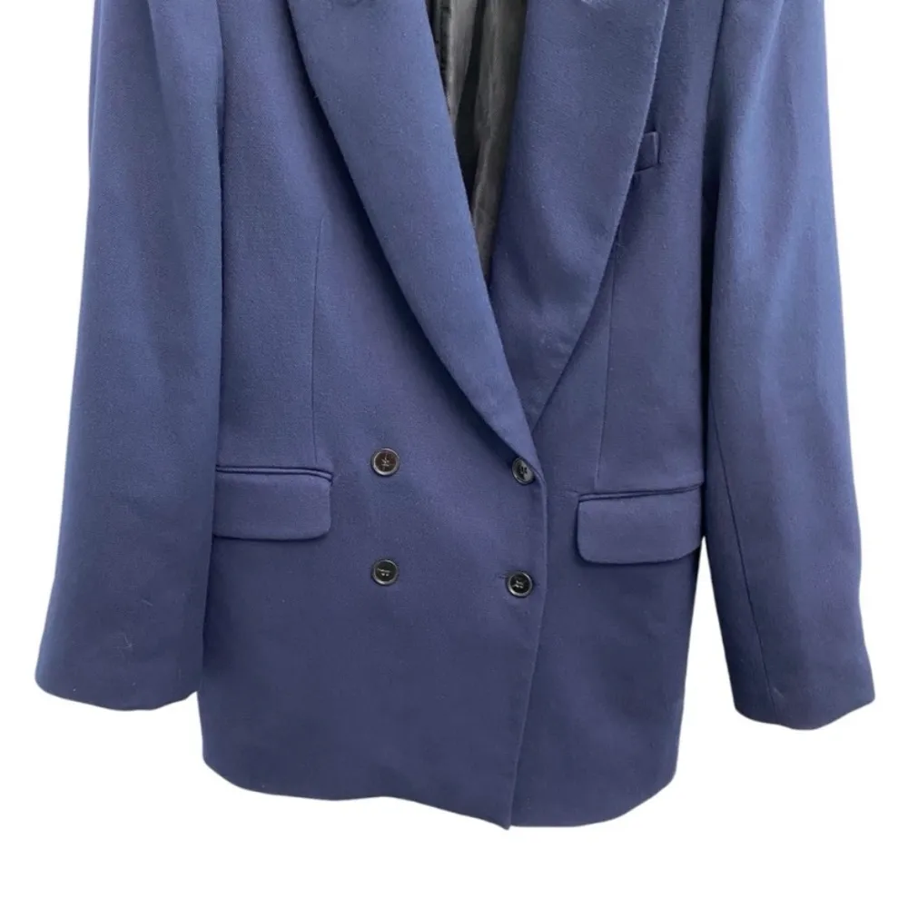 Zara Double Breasted Blazer In Navy Blue With Interior Strap Size Large - Image 4