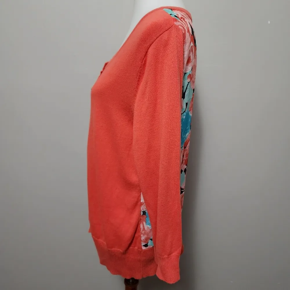 Ab Studio coral mixed media floral cardigan size xl - Image 3
