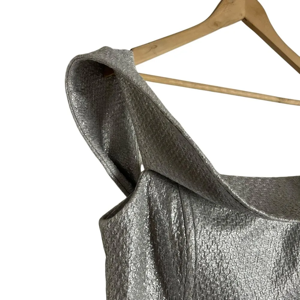 Mestiza New York Mona Silver Metallic Tweed Off the Shoulder Formal Gown 14 - Image 7