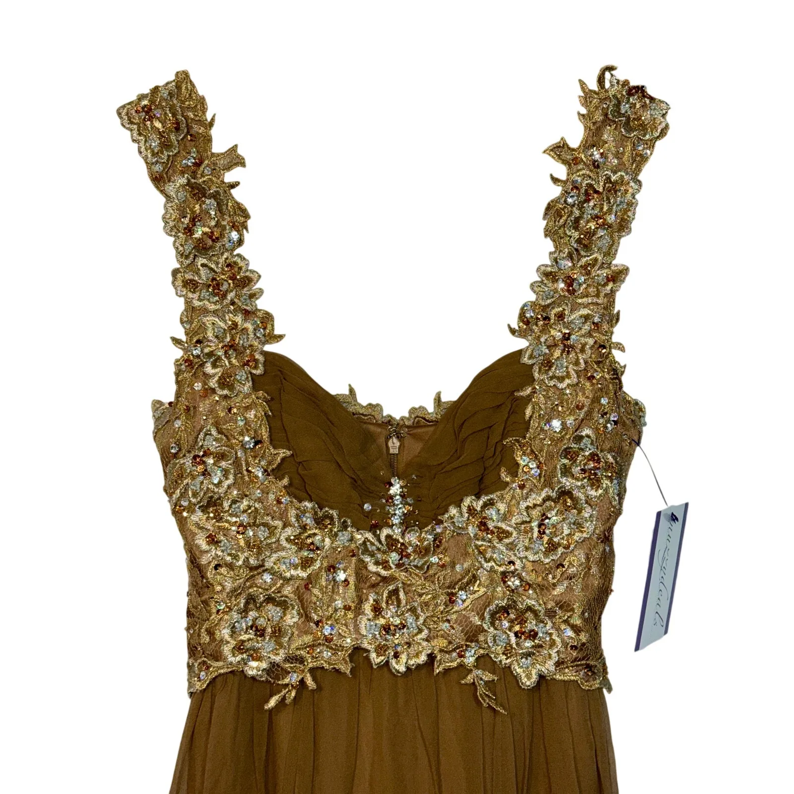 NWT Mandalay Brown Gold Lace Beaded Sequin Long Evening Gown Dress Womens Size 6 - Image 2
