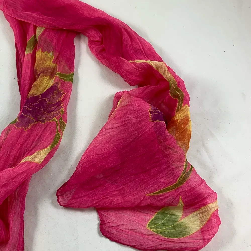 Bright pink lily chiffon sheer scarf - Image 3