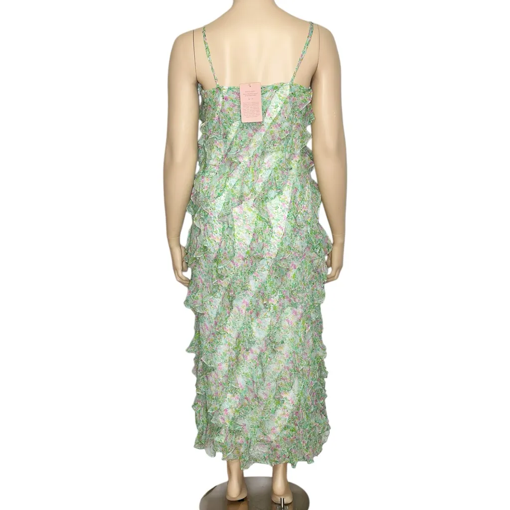 BHLDN Jia Floral Print Bias-Cut Ruffled V-Neck Gown, Light Green, 12 (US) - Image 9