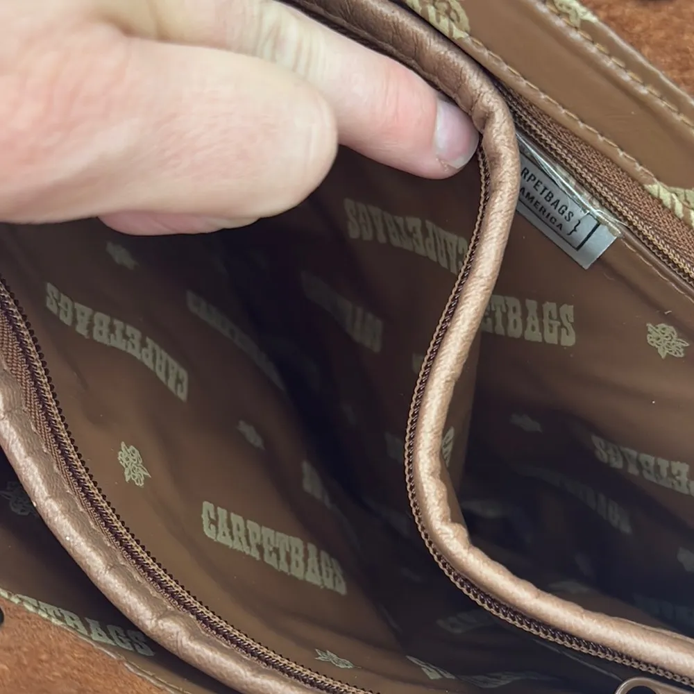 Vintage Brown Suede Shoulder Bag with Geometric Design - Image 6