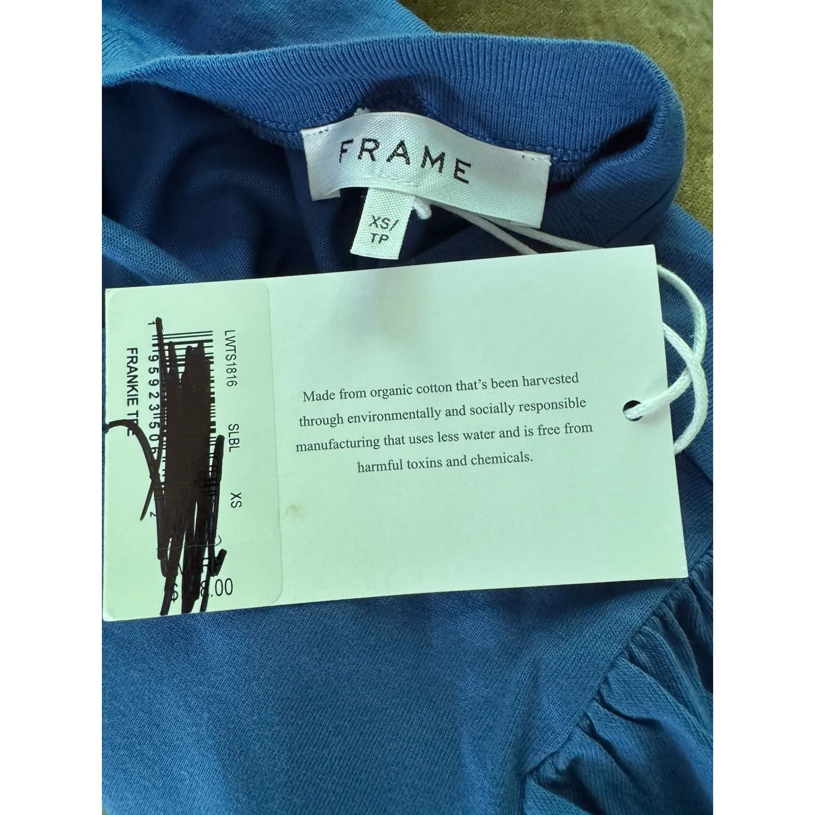 Frame Frankie Ruched Puff Sleeve Top Slate Blue Tshirt Size XS - Image 6