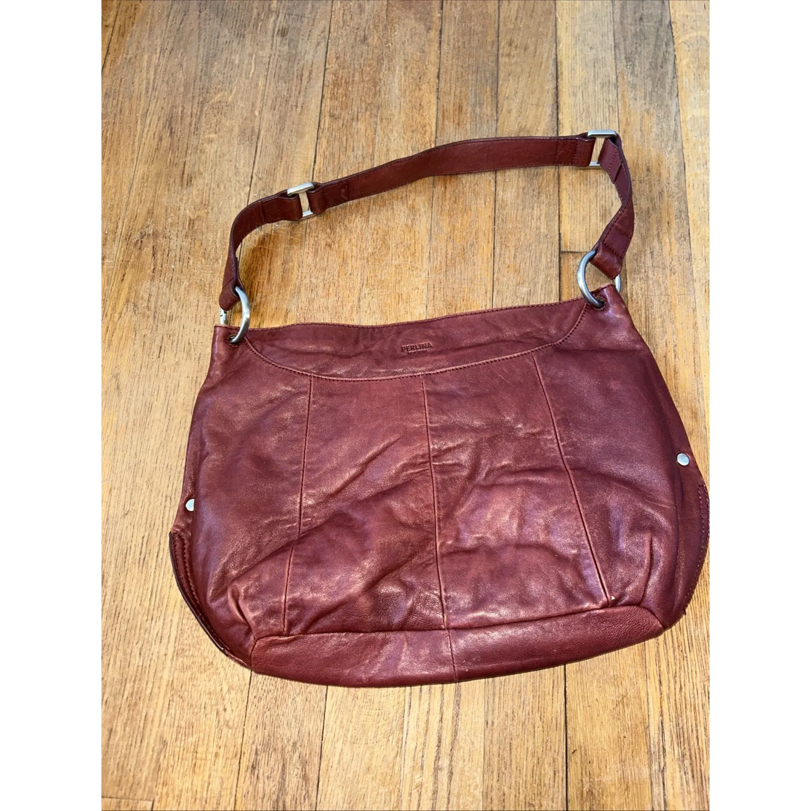 Perlina New York Genuine Leather Handbag Purse Soft Subtle Pocketbook Great Cond - Image 3