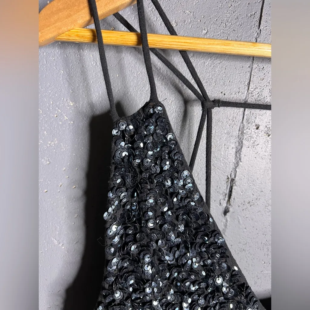 Free People Girl Glitter Mini Slip Embellished Black Dress Medium - Image 8