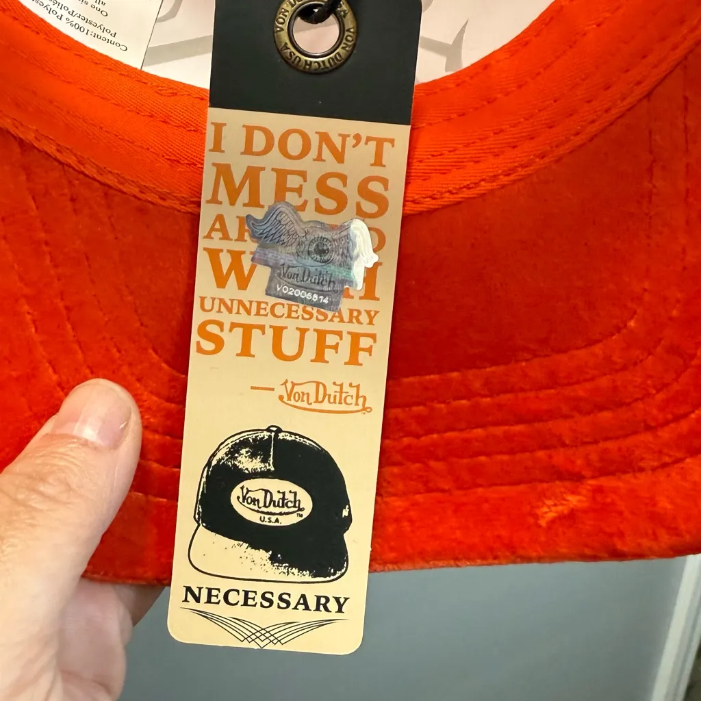 Von Dutch‎ NEW VIBRANT ORANGE HOLLYWOOD VELVET TRUCKER HAT One Size - Image 5