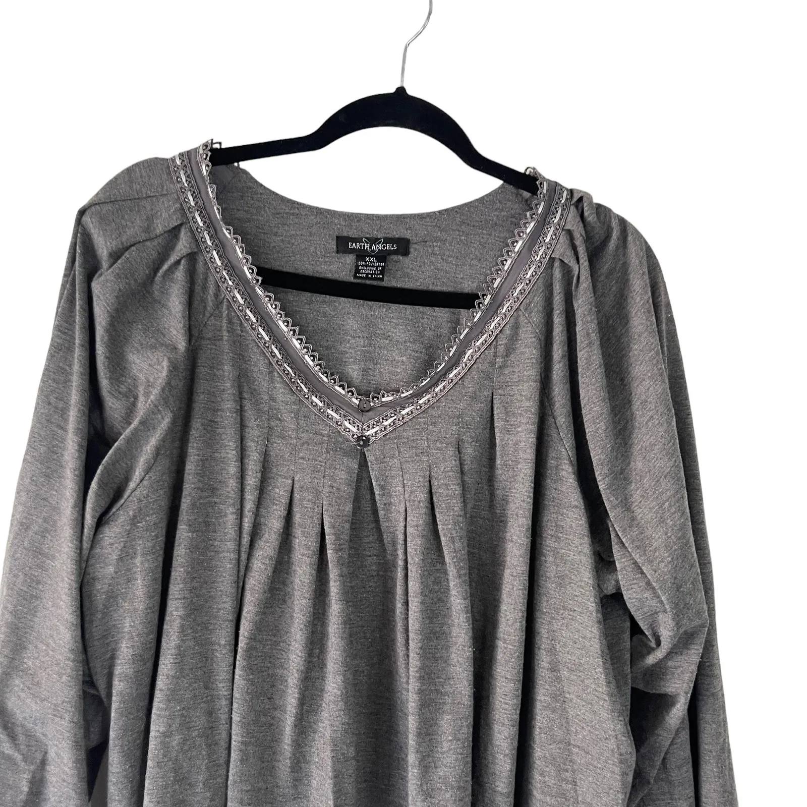 Earth Angels Women's Plus Size XXL Grey Babydoll‎ Long Sleeve Pajama Top Gray - Image 2